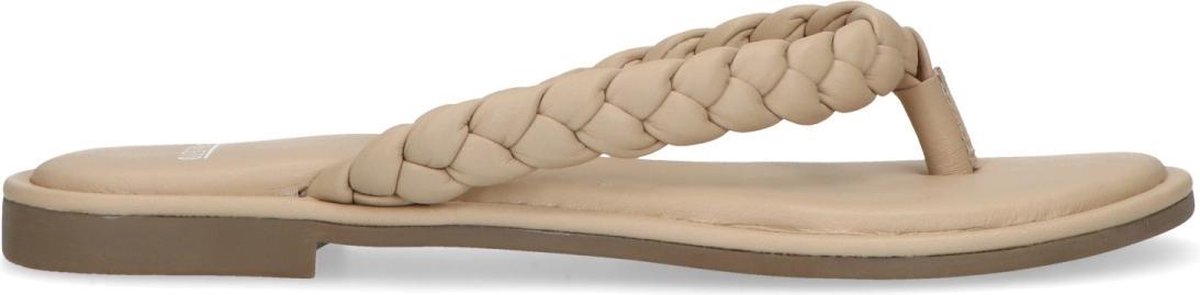 Manfield - Dames - Beige leren slippers met gevlochten bandjes - Maat 40