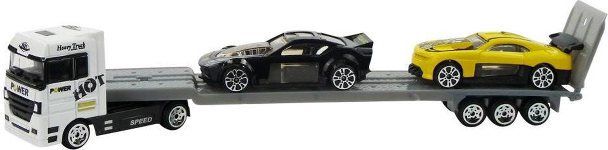 Vrachtauto 1:87met sportauto's op oplegger 3 verschillende uitvoeringen