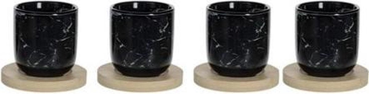Atmosphera design koffietassen 4 stuks - Zwart - 13cl - Tassen met onderzetter