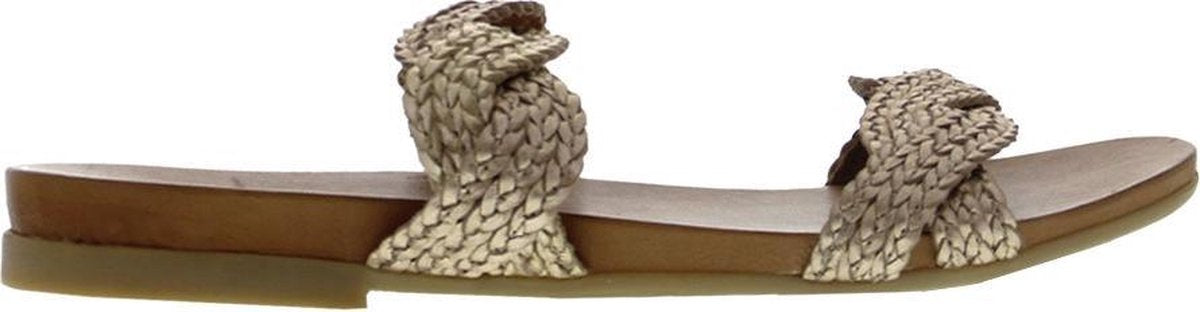Tango | Mila 516-c platino gold leather braided straps slippers - cognac sole | Maat: 41