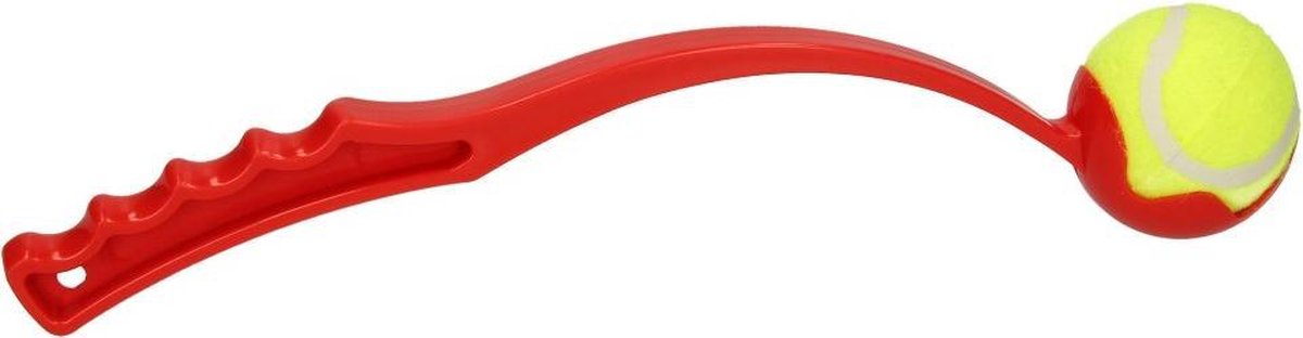Rode Honden Ballenwerper met Ergonomische Handgreep – Inclusief Tennisbal – 38cm – Rood | Balwerper voor Hond | Bal Werpen | Apporteer Speelgoed | Hondenspeelgoed