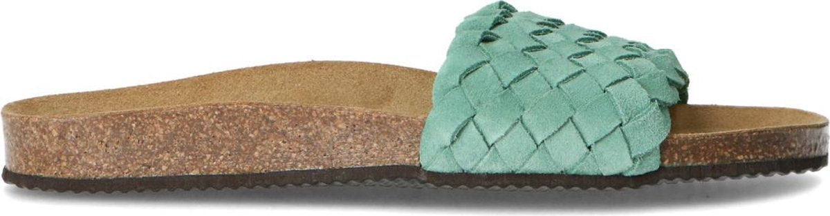 Manfield - Dames - Blauwe slippers met gevlochten band - Maat 39
