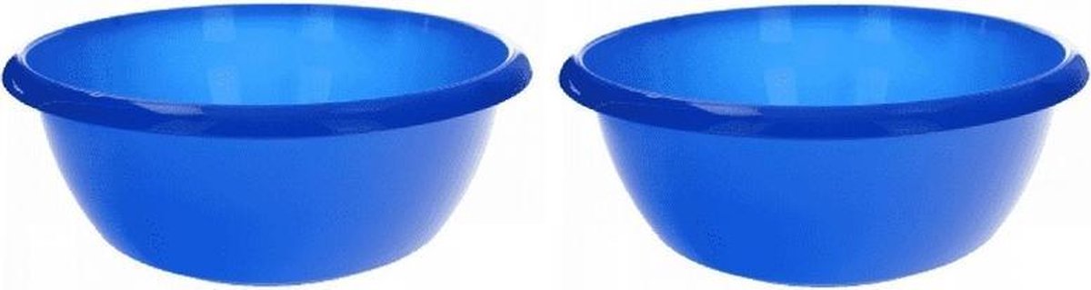 2x Kunststof afwasteil / handwas camping - 8 liter - blauw - ronde afwasteiltjes / afwasbakken