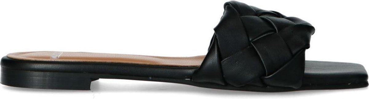 Manfield - Dames - Zwarte muiltjes met gevlochten detail - Maat 37