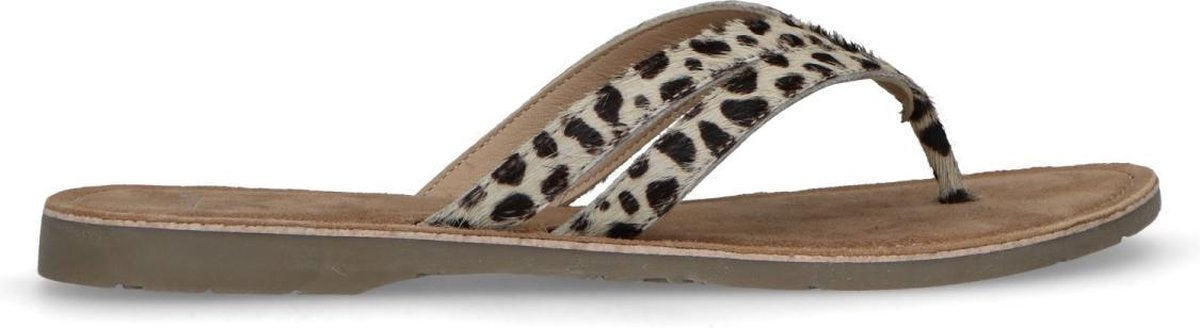 Manfield - Dames - Beige slippers met cheetahprint - Maat 38