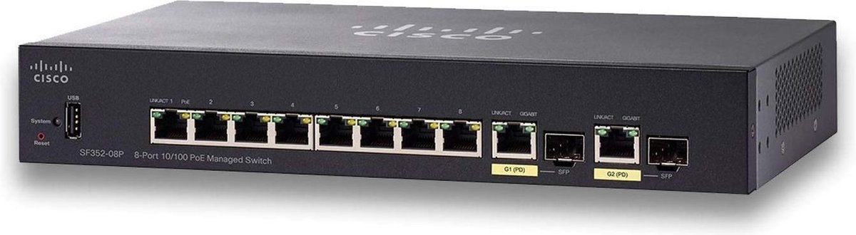 Cisco Small Business SF352-08P Managed L2/L3 Fast Ethernet (10/100) Power over Ethernet (PoE) 1U Zwart