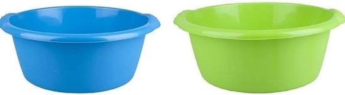 2x Afwasteil groen / blauw 10 L - camping afwasbakken
