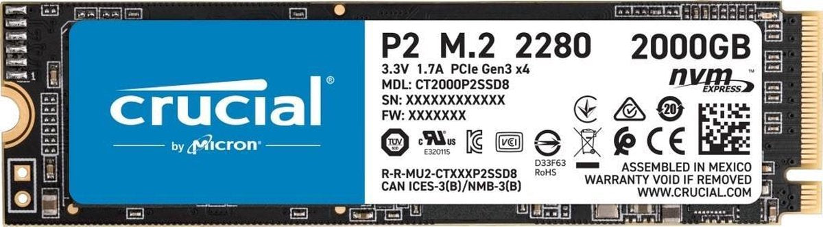 Crucial P2 M.2 2000 GB PCI Express 3.0 NVMe