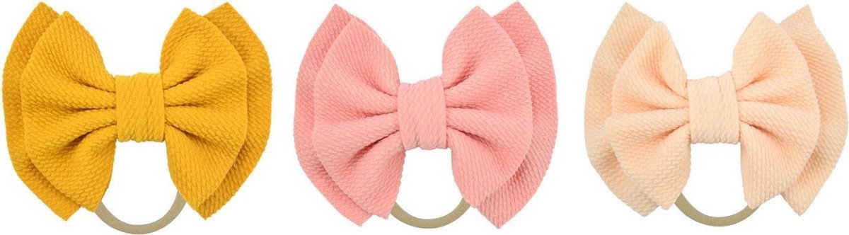 3 stuks - Meisjes Haarbandjes Baby Dreumes Peuter Kleuter met strik - Geel - Roze - Nude - Hoofdband 1-5 jaar
