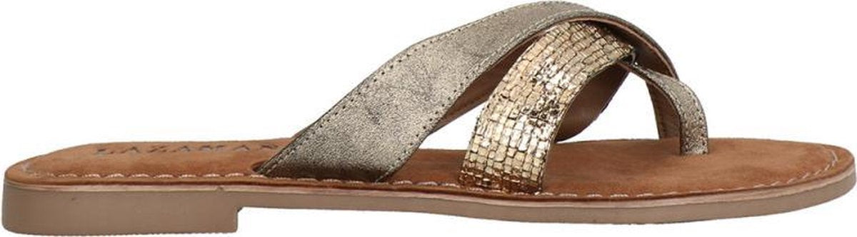 Lazamani 75.624 - Marta leren teenslipper kruisband kroko gold - maat 44