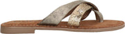 Lazamani 75.624 - Marta leren teenslipper kruisband kroko gold - maat 44