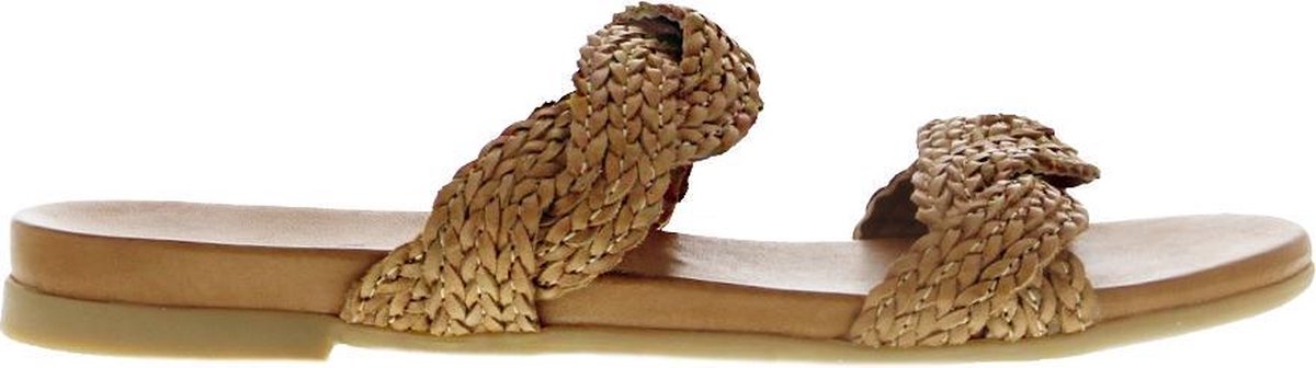 Tango | Mila 516-b natural leather braided straps slippers - cognac sole | Maat: 39