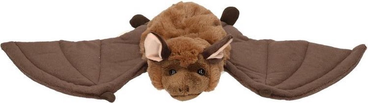 Pluche vleermuis handpop knuffel bruin/wit 36 cm - Vleermuizen handpoppen knuffeldieren