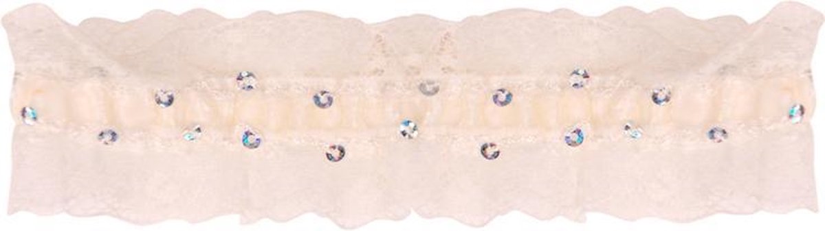 Kousenband ivoor met zilverkleurige pailletten