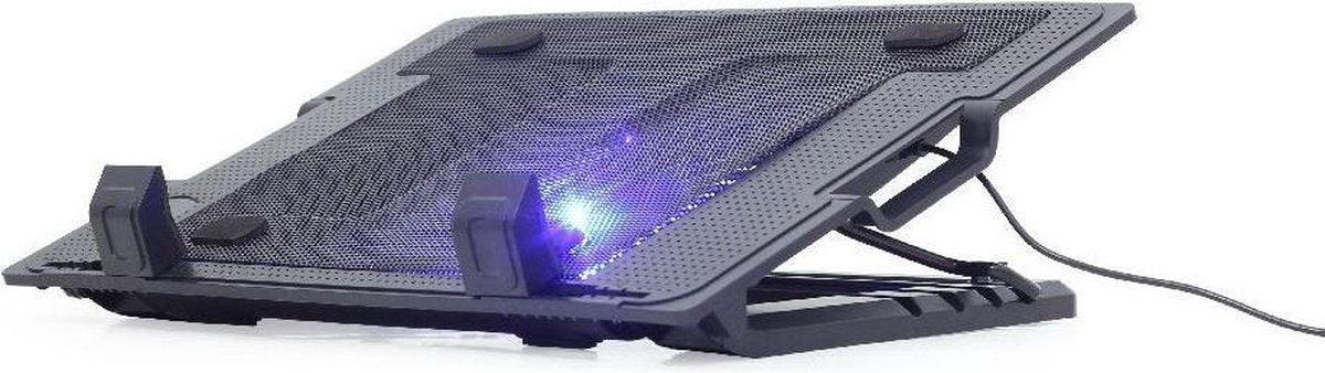 Verstelbare Laptopstandaard - Tot 17 - met Koelventilator - 2-poorts USB Hub - Zwart/Blauw