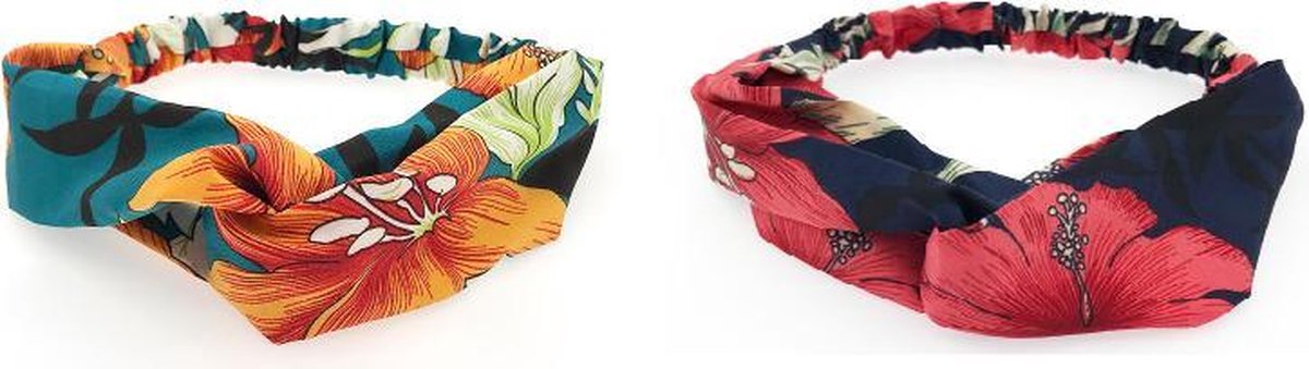 Set van 2 | Gebloemde dames haarbanden - gebloemd oranje - blauw roze - dames - tieners - meiden haarbandjes