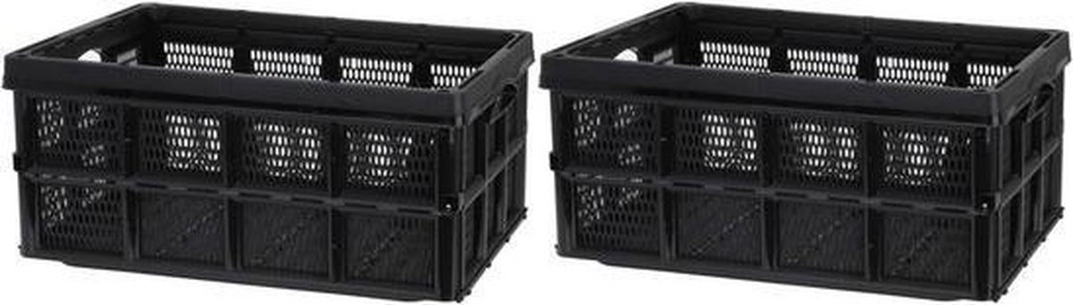 2x Zwarte inklapbare boodschappenkratten/opbergkratten 50 cm - Vouwkratten/boodschappenkratten - Krat voor boodschappen