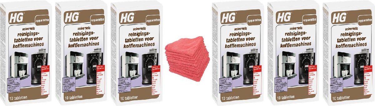 HG universele reinigingstabletten voor koffiemachines Doos 6 Stuks + 10 Microvezeldoeken