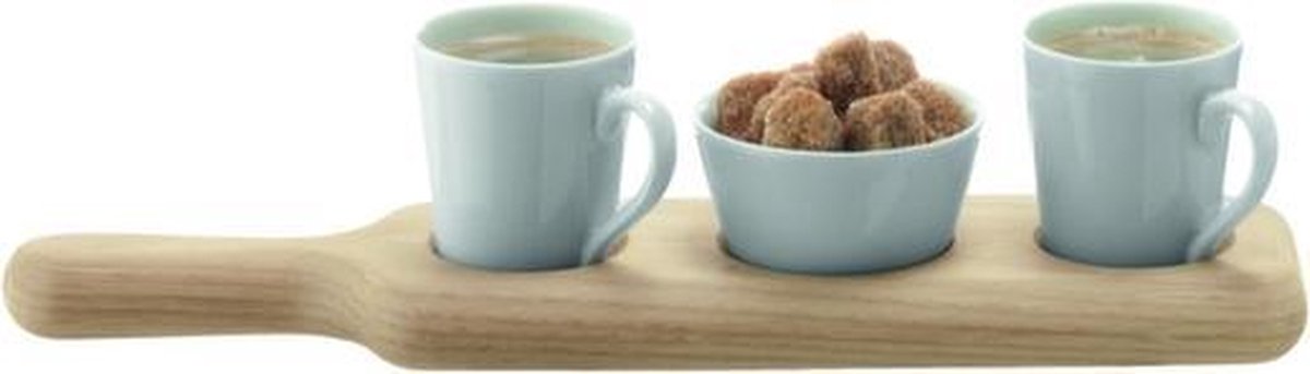 LSA Paddle Duo Espresso Set - Met Houten Dienblad - Set van 3 Stuks - Wit