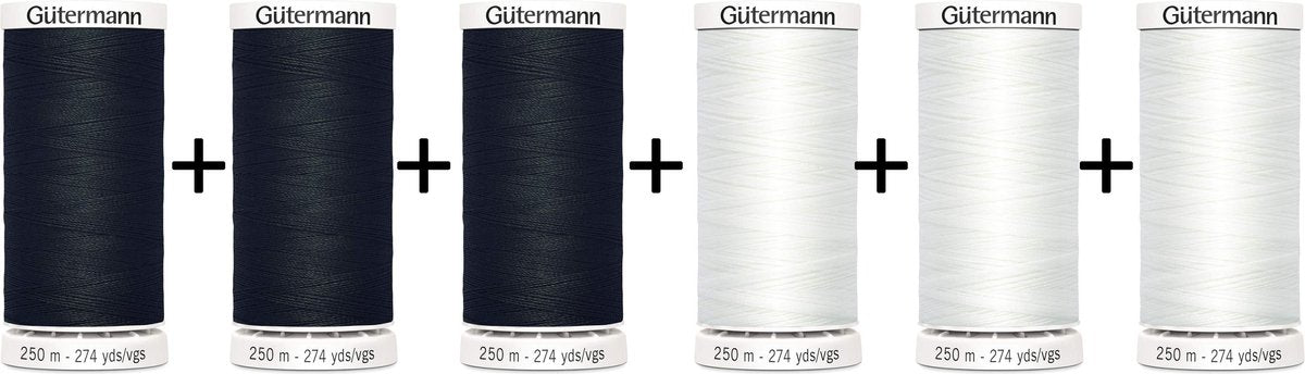Gütermann Naaigaren Voordeelset - Wit + Zwart - 250m - 6 Klosjes