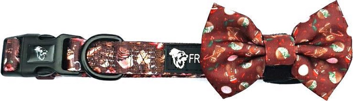 Frenkiez halsband coffee met kerststrik small