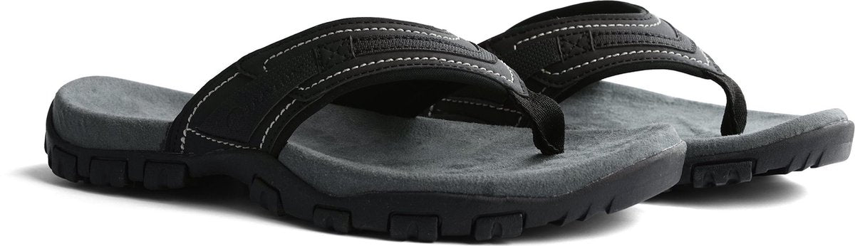 Travelin Dalen Teenslippers - Leren Outdoor Wandelsandalen met Profielzool - Zwart - Maat 43