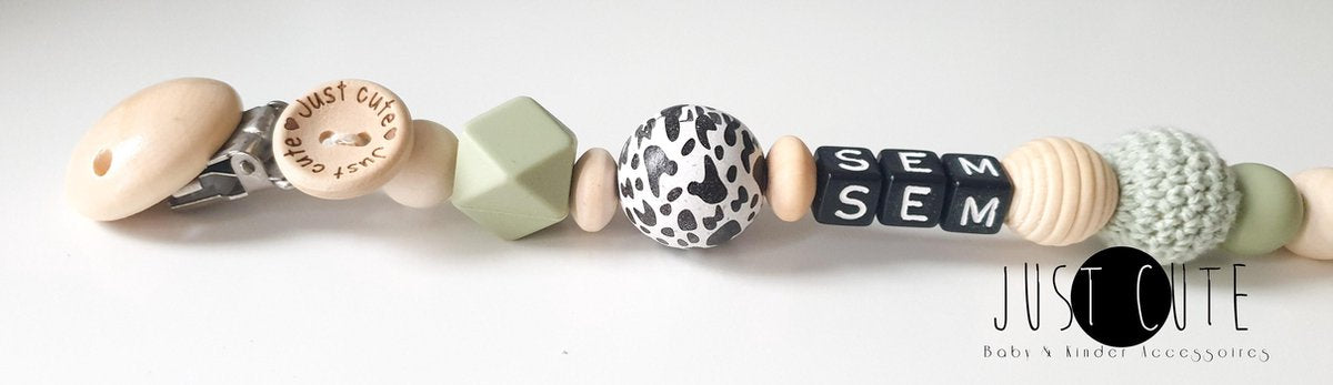 Speenkoord met naam - Just Cute - groen - zebra - jongen - kraamcadeau -Sem