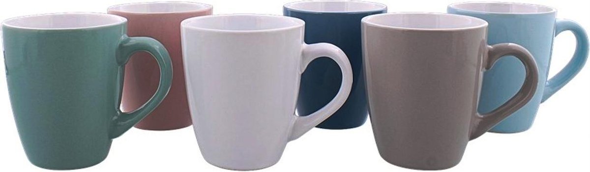 Koffiekopjes set van 6 - 18cl - Pastelkleuren - Aardewerk - Koffiemok