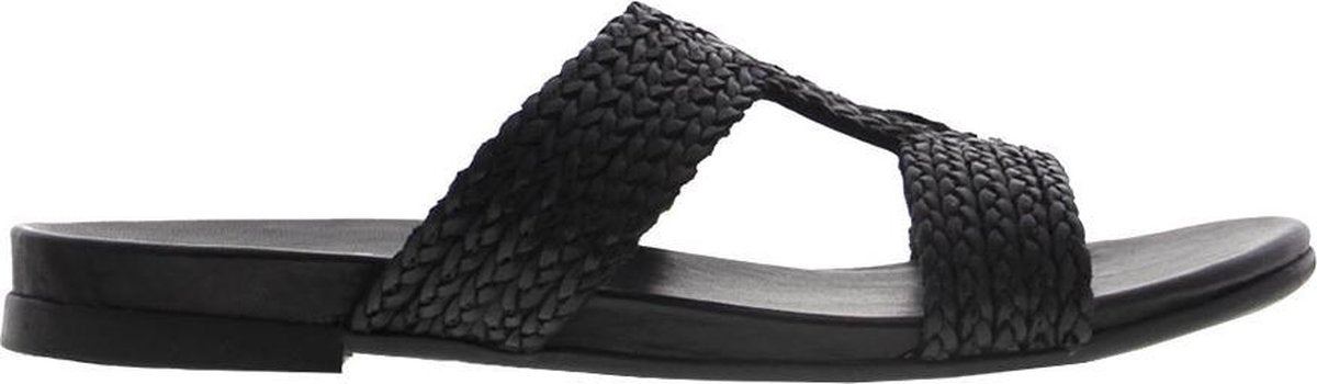 Tango | Mila 517-b black leather braided slippers - black sole | Maat: 40