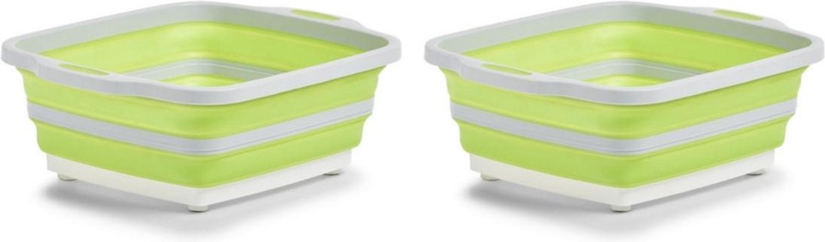 2x Wit/groene opvouwbare afwasteil/afwasbakken met snijplank 40 x 32 cm - Zeller - Keukenbenodigdheden - Afwassen - Afwasbakken/afwasteilen opvouwbaar