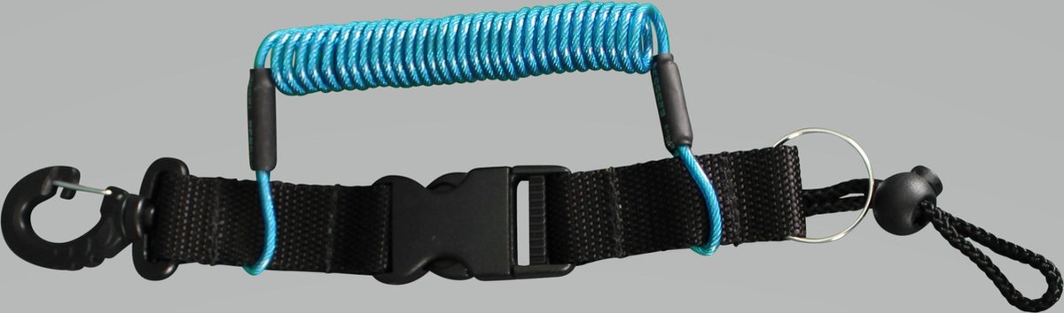 Spiraalsnoer blauw met clips en splitring 1.8 mtr