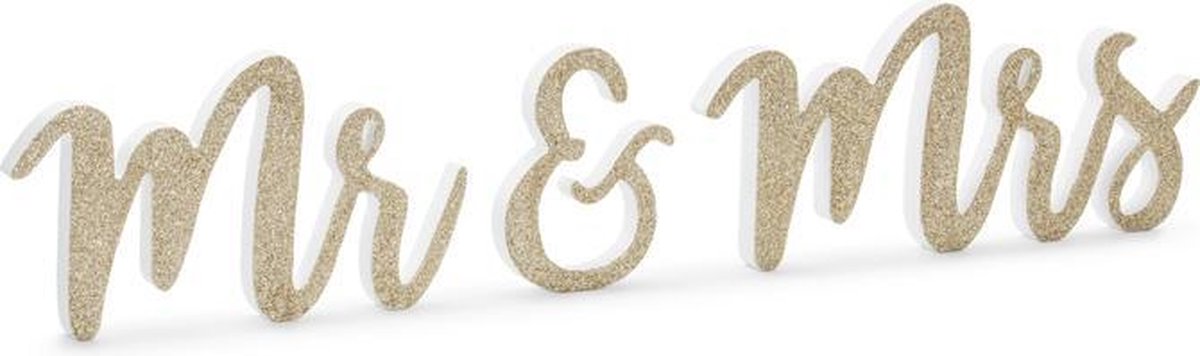 Mr & Mrs - Houten decoratie - gouden glitter - 50x10cm