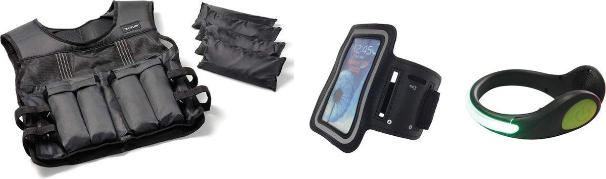 Hardlopen - Hardloopset - 3 stuks - Tunturi - Verlichtingsschoenclip Groen & Hardloopgordel Groen & Sport Telefoonarmband