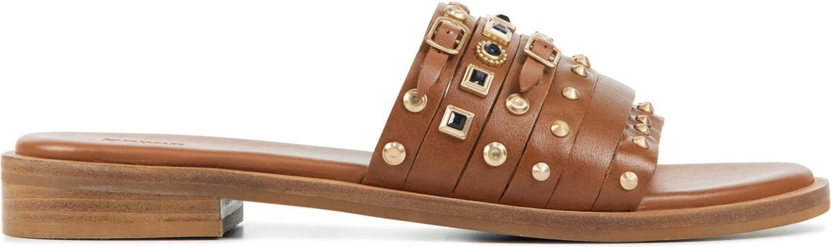 Bronx Vrouwen Leren  Slippers / Damesschoenen 84821-aa - Cognac - Maat 38