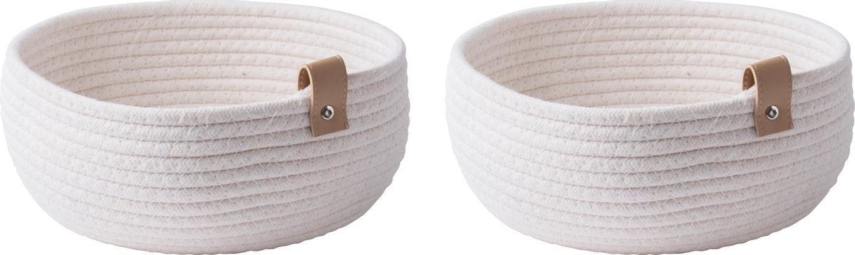 Mandje met kunstleer Ø 25x11cm - set 2 stuks