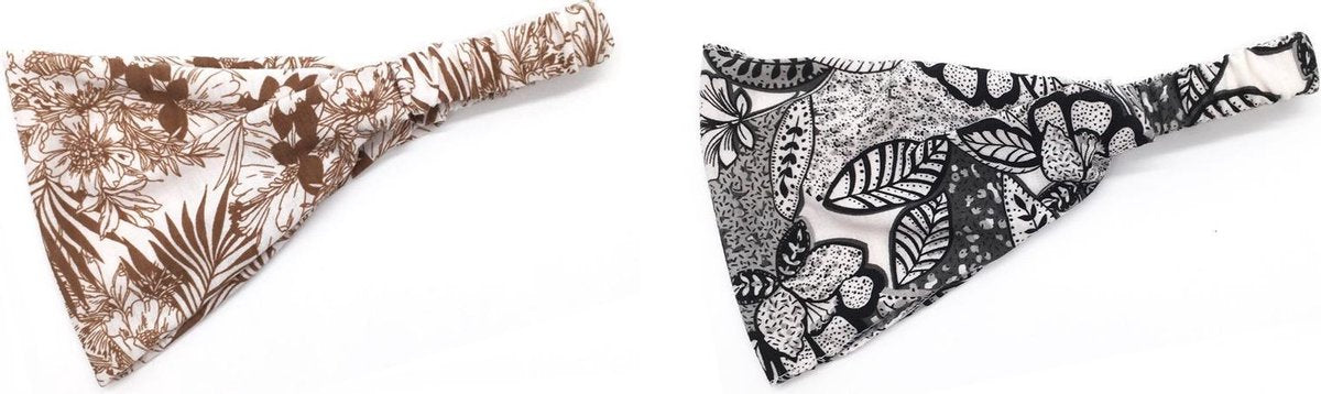 2 stuks - Dames - meiden - tieners haarband gebloemd bruin - zwart wit breed | hoofdband bloemenprint
