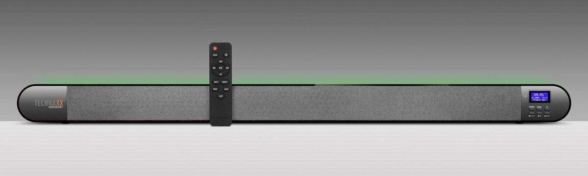 Technaxx TX-139 Soundbar met achtergrondlicht effecten - DAB+ & FM-radio - Bluetooth - optische uitgang - HDMI ARC - USB en AUX-IN - 4 x 10W - Zwart