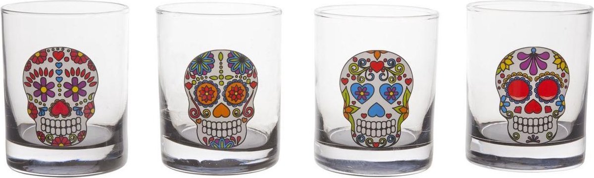 Cosy & Trendy glas s4 tiki print doodskop kleur 7.5x6.8