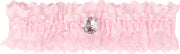 Roze kousenband met kant en strass knoopje