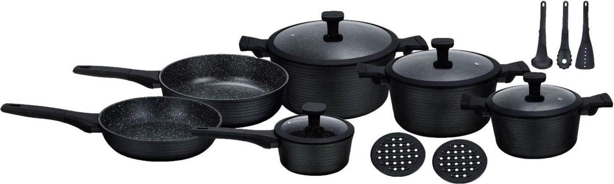 Edënbërg Black Line - 15-delige Luxe Pannenset van Gesmeed Aluminium