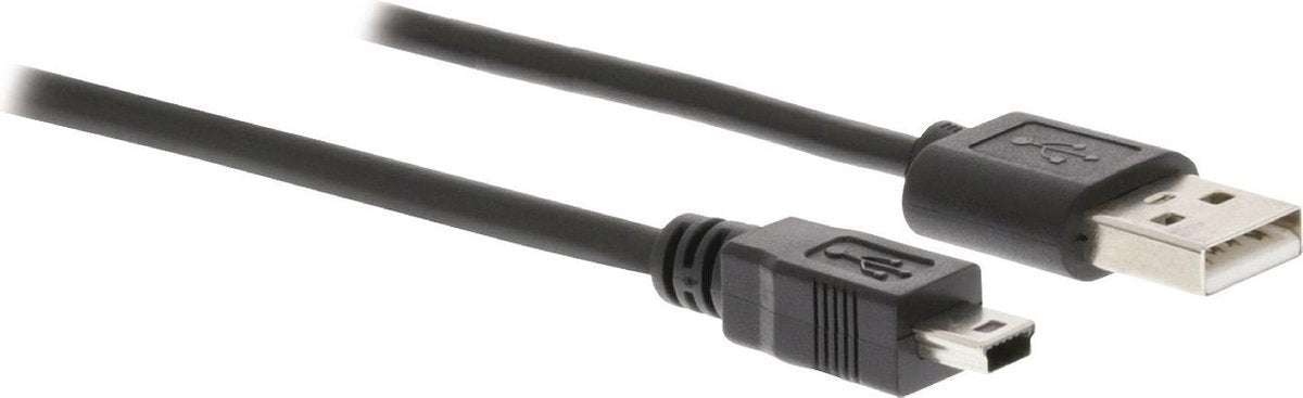 USB-Kabel | USB-A Male | USB Mini-B 5-Pins Male | Vernikkeld | 2.00 m | Rond | PVC | Zwart | Label