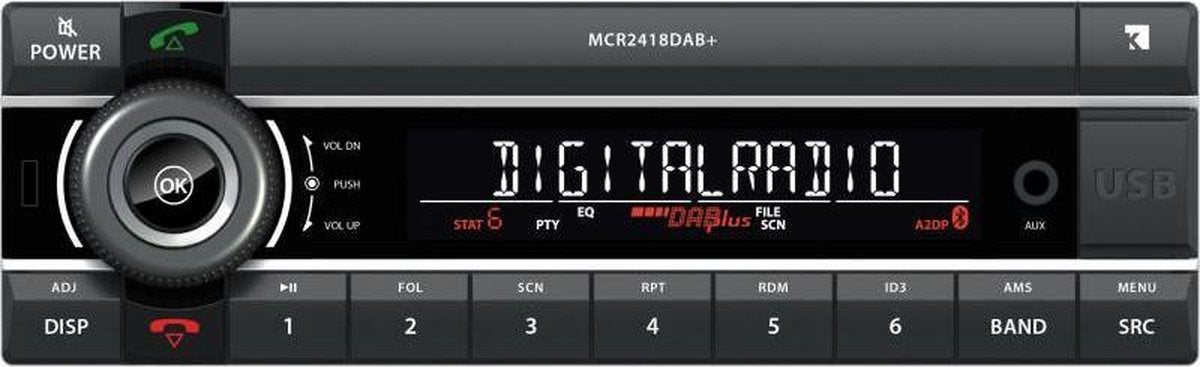 Kienzle MCR2418DAB+ - 24 volt - 1DIN autoradio - DAB+ - FM - Bluetooth - USB - Premium radio ook voor trucks en vrachtwagens