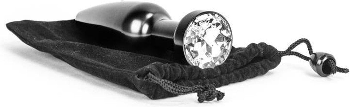 Aluminum Buttplug met kristal - zwart