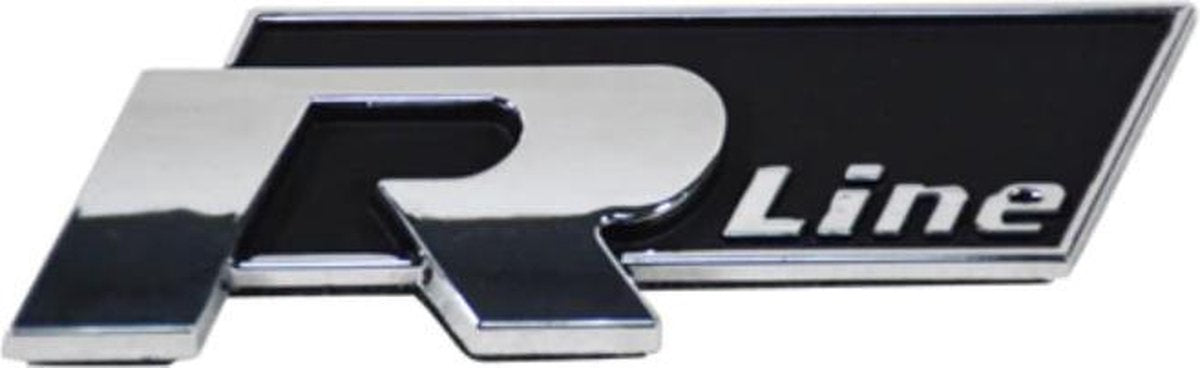 VW Volkswagen R-Line Golf Polo enz. | sticker embleem logo | metaal chrome zwart | achterkant achterzijde | zijkant | auto accessoires