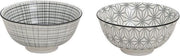Porseleinen kom-zwart wit-geruit en bloemenmotief- aperitief kom / Pot- set van 2