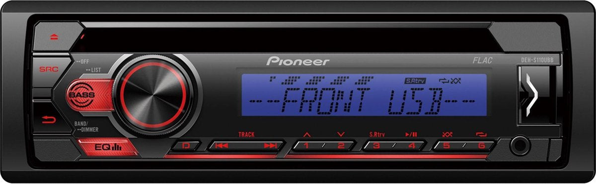 Pioneer DEH-S110UBB Autoradio Enkel din Rood-RDS Tuner-USB - 4 x 50 W