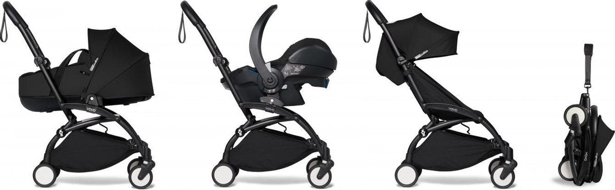 Babyzen YOYO² zwart frame met YOYO Bassinet - reiswieg 0+ én Colorpack 6+ - Black incl. YOYO car seat by BeSafe