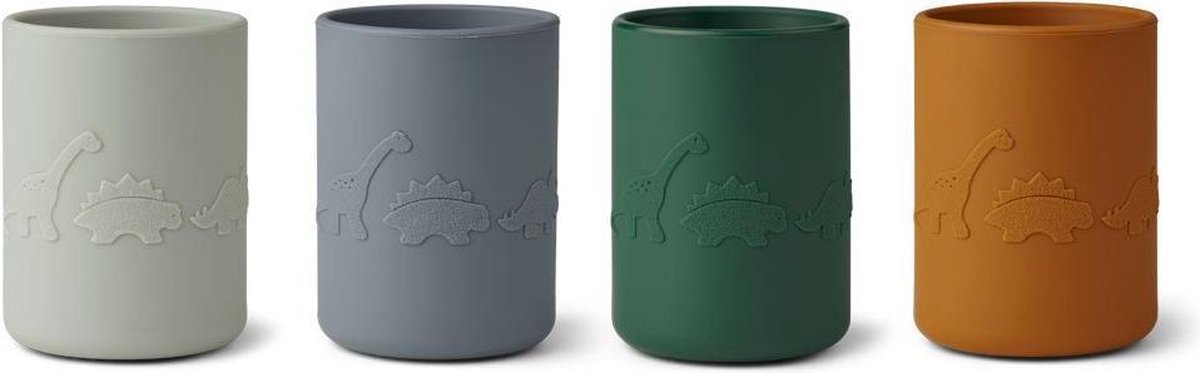 4 Ethan Dino blue multi mix bekers | Liewood