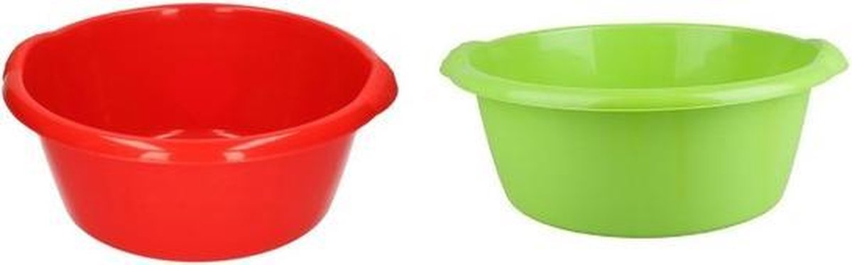 2x Afwasteil groen en rood 10 L - camping afwasbakken