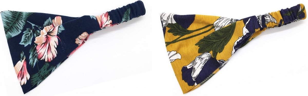 2 stuks - Dames - meiden - tieners haarband gebloemd geel - blauw breed | hoofdband bloemenprint